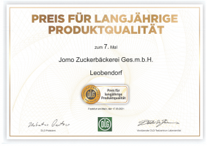 DLG Urkunde für langjährige Produktqualität DLG Urkunde für langjährige Produktqualität